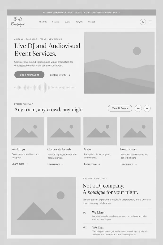 Wireframe of the Beats Boutique homepage