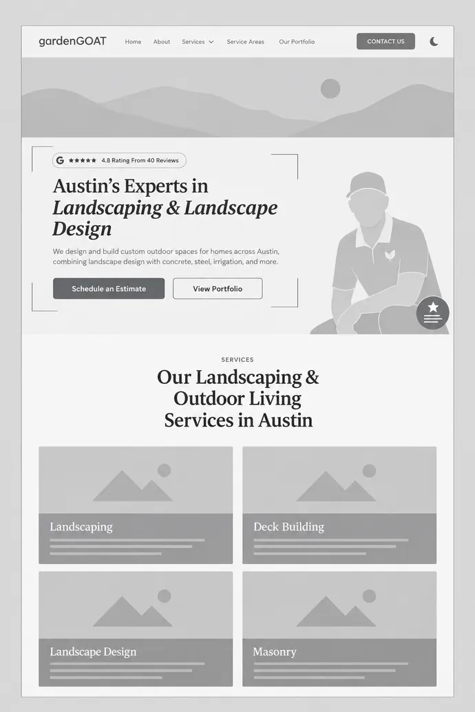 Wireframe of the GardenGOAT homepage