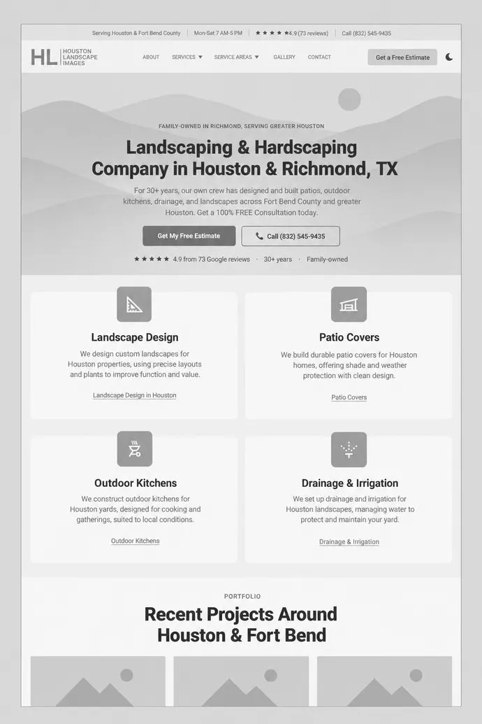 Wireframe of the Houston Landscape Images homepage