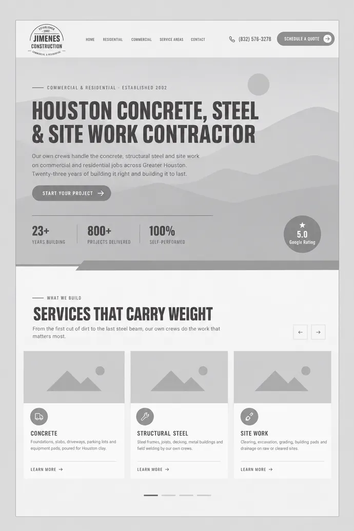 Wireframe of the Jimenes Construction homepage
