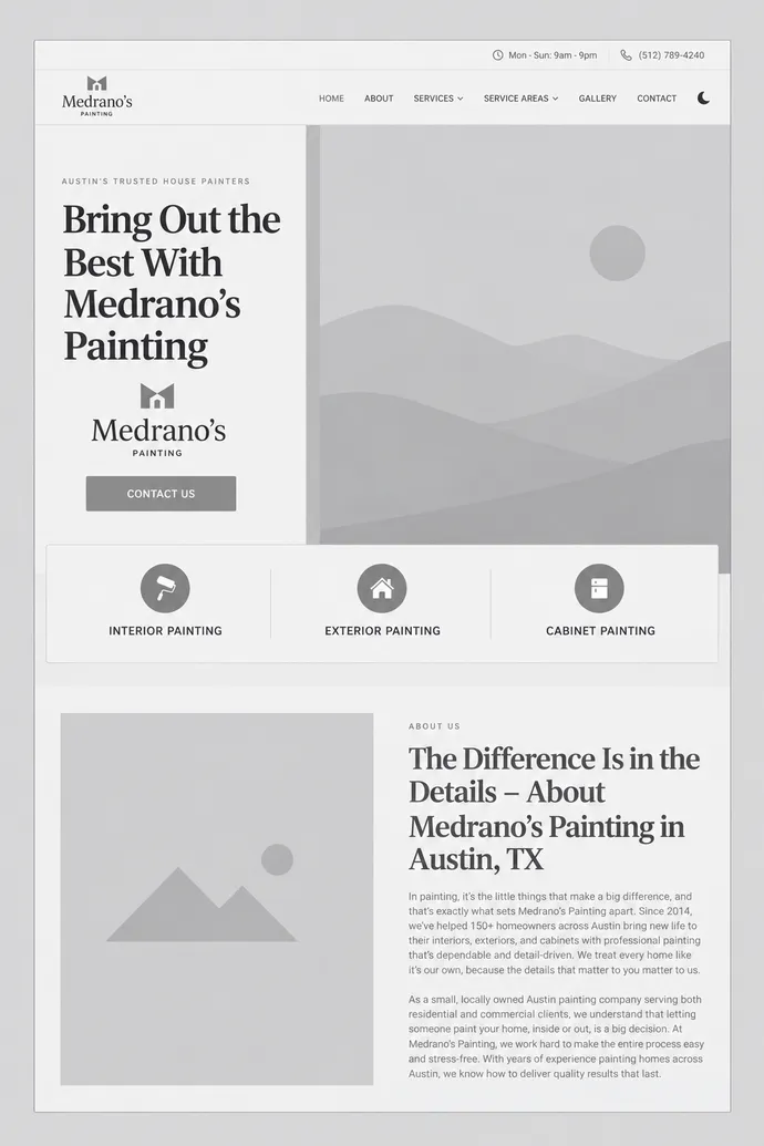 Wireframe of the Medrano's Painting homepage