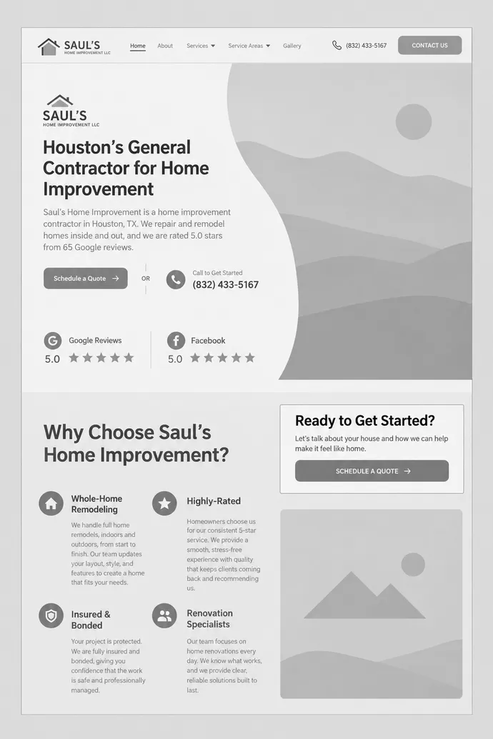 Wireframe of the Saul's Home Improvement homepage