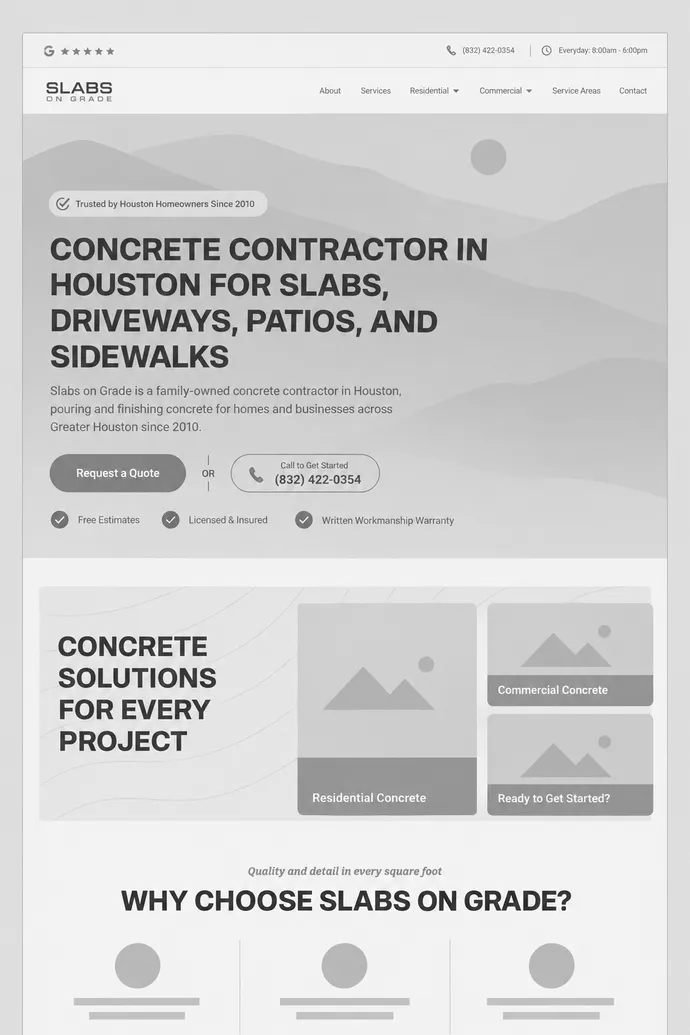 Wireframe of the Slabs on Grade homepage